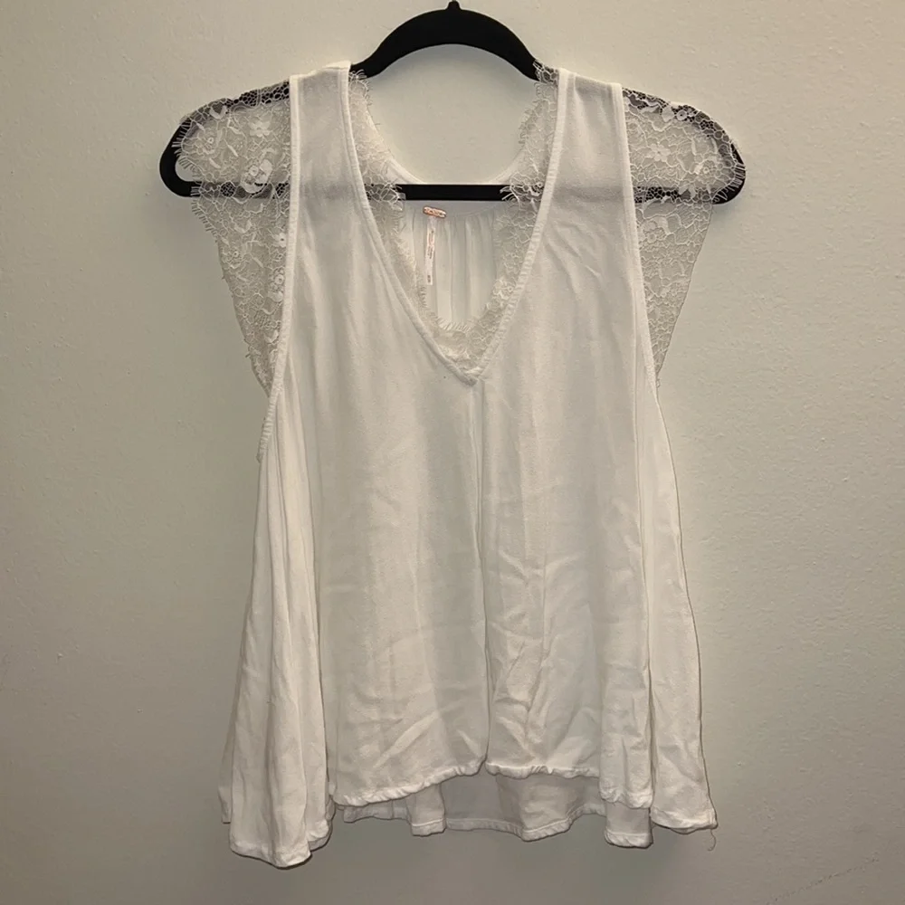 Free People White Lace Accent Tank Top Boho